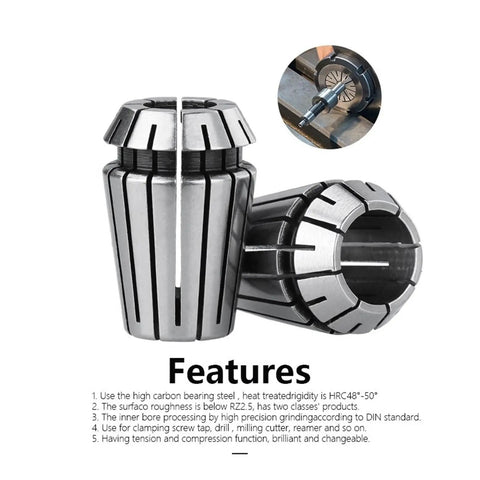Er16 Collet Chuck Kit 10 Pcs With Wrench 1-10mm Pro Grade Spring Chuck Clamping Tool close-up shows precision design features.