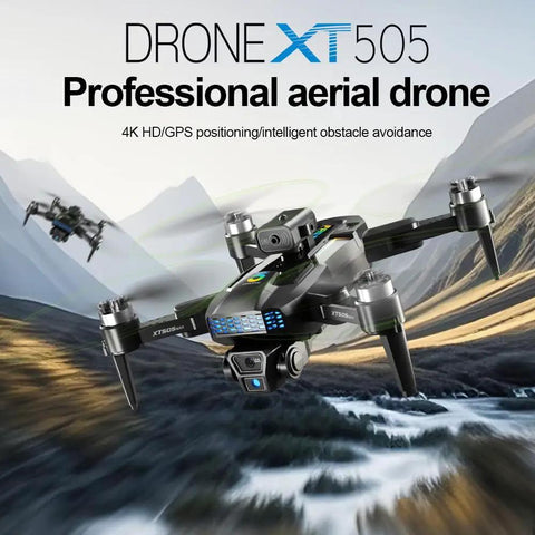 Dope 4K EIS Drone With Ultra Sharp 4K Camera For Adults in flight over mountainous landscape with obstacle avoidance feature visible.