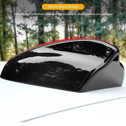 Shark Fin Car Antenna Cover with Adhesive Tape Easy Install Universal Roof Mount Decorative Antenna Cap glossy black finish on car roof