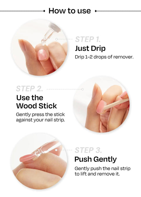 White Solid Gel Nail Strips Starter Bundle With UV LED Lamp Mini Remover Prep Pads Nail File And Wooden Stick instructions