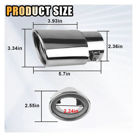 Dope Stainless Steel Exhaust Tip For Cars, 2.5 Inch Inlet, 3.3 Inch Outlet, adjustable chrome plated finish, size dimensions