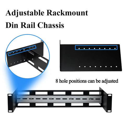 2U 19 Inch Din Rail Chassis Bracket Depth Adjustable Rackmount Kit In Aluminum for 35mm Din Rail devices