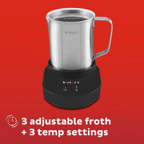 Nine Function Electric Milk Steamer And Frother With 17oz Stainless Pitcher for Lattes Cappuccinos and Macchiatos, front view