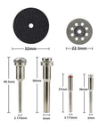 Solid Choice 121 Piece Rotary Tool Accessory Kit with high speed steel blades and cutting discs, detailing sizes and dimensions.