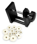 Heavy Duty Watch Back Cover Press Machine Including 12 Precision Plates, black steel press tool with white adapter plates.