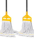 Commercial Heavy Duty Mop Pack Legit Tough On Grime Features 60 Inch Long Handle With Super Absorbent Cotton Loop End Design For Industrial Floor Cleaning And Busy Workspaces Straight Up Reliable with cotton loop heads.
