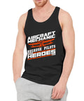 Men's Aircraft Mechanic Tank Top, Summer Breathable Cotton Sleeveless Muscle Shirt, graphic design on black fabric.