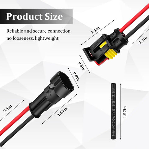 Top Tier 10 Set Of Premium 14 Awg Two Pin Electrical Connector Kits Made With Durable Copper And Nylon For Rock Solid Current Transmission And Easy Plugging. product size diagram