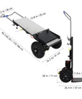 Heavy Duty 1200W Electric Dolly With Smart Stair Climber Wheels For Moving Heavy Furniture And Appliances Upstairs Without Breaking A Sweat, showing dimensions and design.