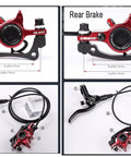 Heavy Duty Hydraulic Disc Brake Kit For Mountain Bikes featuring front and rear calipers, 800mm and 1450mm lines, aluminum construction.