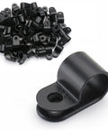 R Type 3/8 Inch Cable Clamps 100 Pack Black PA66 Nylon Wire Management Clips UC 2 Screw On Cord Fasteners