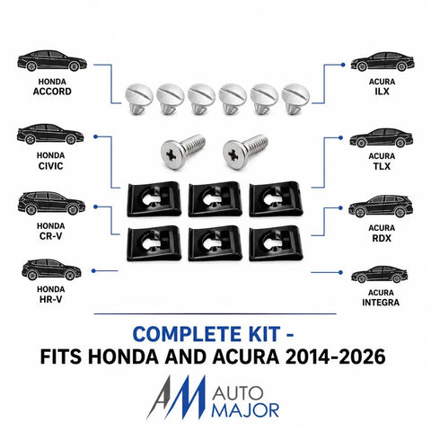 Clean Underbody Splash Shield Fastener Kit Replaces OE 90674ty2a01 with clips and screws for Honda Acura models 2014-2026.