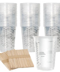 100 Pack 8oz Graduated Clear Plastic Measuring Cups With Wooden Stirring Sticks for Mixing Paints Pigments Epoxy Resins