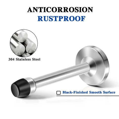 Long 5 Inch Door Stopper Set In Brushed Stainless, Wall Mounted Baseboard Door Holders With Rubber Tip, Kidproof And Babyproof Solid Doorstops For Top Or Bottom Of Doors, Silver Finish, 2 Pack