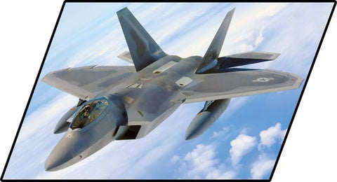 Armed Forces Lockheed F 22 Raptor 1 To 48 Scale Model Kit With 695 High Quality Elements in Black And White, angled view