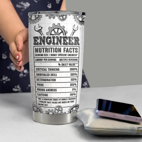 20 Oz Engineer Tumbler For Men Dope Stainless Steel Insulated Coffee Travel Mug with Engineer Nutrition Facts design