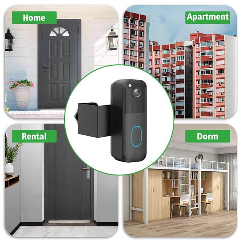Anti Theft Doorbell Mount For All Gen Video Doorbells, Drill Free Installation With Non Blocking Motion Sensor, Theft Proof Metal Bracket, Renters Friendly Setup For Apartments, Easy Install, Black Finish displayed with diverse housing options.