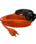 Heavy Duty 10 Foot Electric Golf Cart Charging Cable With 16A Quick Charge Three Pin Power Cord straight plug coiled up on a surface.