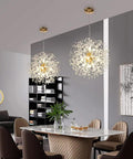 Gold Crystal Sputnik Ceiling Light Fixture Nine Light Pendant For Modern Living Room And Dining Room in dining area