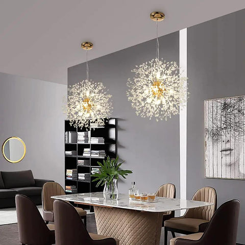 Gold Crystal Sputnik Ceiling Light Fixture Nine Light Pendant For Modern Living Room And Dining Room in dining area