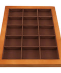 Premium Walnut Wood Jewelry Tray With 15 Grid Compartments, sleek organizer for jewelry display on store counters or desks.
