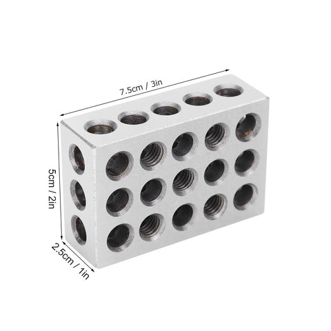 Pro Grade 1 2 3 Block Set With 23 Holes for precision machining with measurements visible, heavy duty tool steel, 0.0002 inch accuracy