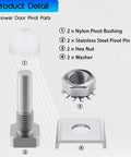 Upgraded Shower Door Pivot Pin Replacement Kit For Framed Glass Swing Doors Heavy Duty Stainless Steel Hinge Repair image showing parts including pivot bushings, pins, nuts, and washers.