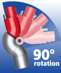 90-degree rotation of Low Reach Adapter For Dyson V15 V11 V10 V8 V7 Cordless Vacuum Cleaner, red and silver components shown.