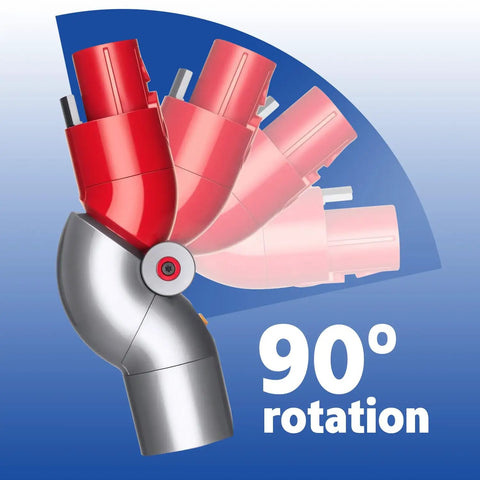 90-degree rotation of Low Reach Adapter For Dyson V15 V11 V10 V8 V7 Cordless Vacuum Cleaner, red and silver components shown.