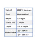 Specifications for Heavy Duty 200mm T Slot Aluminum Profile For DIY Builds 1 Piece 20x20mm Silver Extrusion.