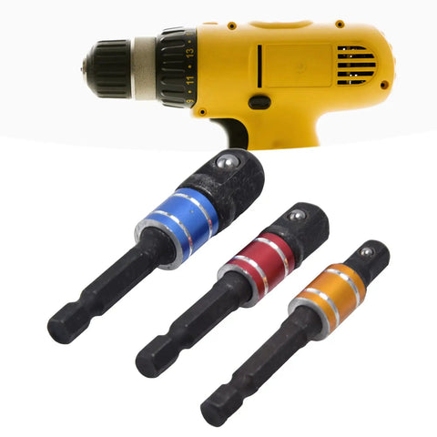 Top Tier Hex Shank Socket Adapter Kit With Square Head Extension Tool Set For Fastener Jobs, Durable Chrome Vanadium Steel 3 Piece Multi Size Kit For 1/4 3/8 And 1/2 Inch Drives To Handle Any Tough Job, with drill and adapters