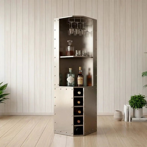 Aviator Wing Shelving Unit With Industrial Aluminum Build Dope Tall Bookshelf And Riveted Aircraft Design in a loft space.
