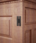 Heavy Duty Pack Of 2 Black Wrought Iron H Door Hinges 3 Inch Flush Mount Cabinet Hardware attached to a wooden cabinet.