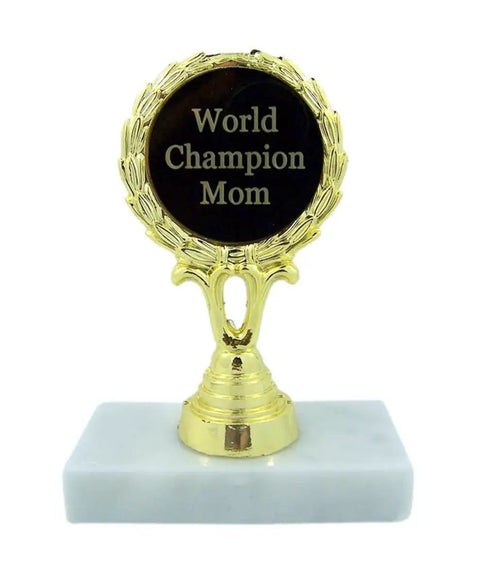 World Champion Mom Trophy Statue 5.25 Inch Gold Tone Award Figurine With Granite Base For Desk Decor