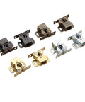 Get A Sweet Deal On These 20pcs Cabinet Latches With Built-In Spring For Automatic Door Locking Perfect For Kitchen Cupboards And Wardrobes Plus Adjustable Layout Fittings That Make Your Storage Setup Look Super Cool And Work Like A Charm Today: 8 spring-loaded metal latches in various finishes for cabinet doors.