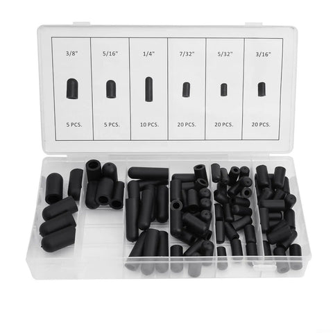 Kick Some Serious Butt With This Awesome 80-Piece Rubber Vacuum Line Cap Assortment Kit For Smooth Hose Covers Fitting Carburetors And Manifolds Without Any Stress Or Leaks Ever Again. 80-piece black rubber vacuum hose cap kit in storage case, 3/8 to 3/16 inch