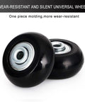 Close-up view of 50mm Luggage Replacement Wheels Set Of 4 For Suitcases, Silent PU Swivel Caster Wheels With 30mm And 35mm Axles, Black.