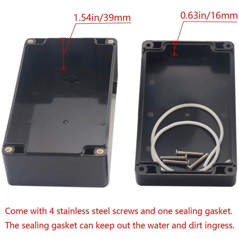 IP65 Waterproof Junction Box For DIY Electronics Projects In ABS Plastic with screws and sealing gasket shown
