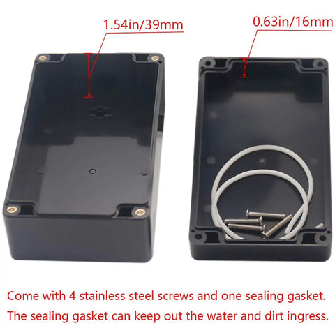 Beefy Heavy Duty ABS Outdoor Electrical Box IP65 Waterproof Junction Box With Cable Glands, Weatherproof Power Enclosure For DIY Electronics Projects, 6.22 X 3.54 X 2.36 Inches, Black, open with gasket and screws