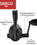 MicroFine Dial-Adjustable Drag Spincast Fishing Reel With Dope Bite Alert And No-Tangle Design, side view highlighting features.