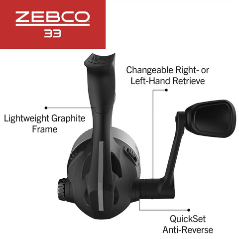 MicroFine Dial-Adjustable Drag Spincast Fishing Reel With Dope Bite Alert And No-Tangle Design, side view highlighting features.