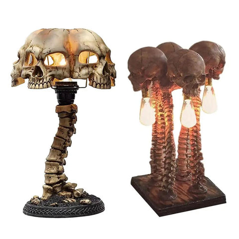 Light Up Skeleton Table Lamp With Four Bone Skull Design, LED 3D Skeleton Night Light, spooky resin lamp for Halloween decor