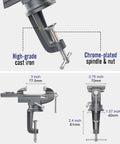 All-Purpose Table Vise With 3 Inch Jaw Opening And 360 Degree Swivel Base, Heavy Duty Bench Clamp For Woodworking And Metalworking, Thickened 0.2 Inch Jaw For Superior Grip, Fits Most Workbenches And Tables, cast iron, chrome spindle