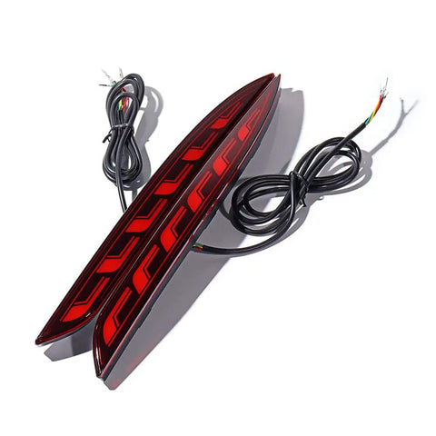 Straight Swap Led Rear Bumper Brake Lights With Sequential Drl Turn Signal Lamps For 2020 To 2023 Tesla Model Y Red Housing showing red LED lights with wires.