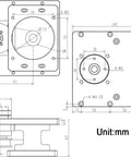 Dimensions of Superior Hollow Rotary Actuator For 86 Stepper Motor With Bulletproof Aluminum Body, detailed technical drawing.