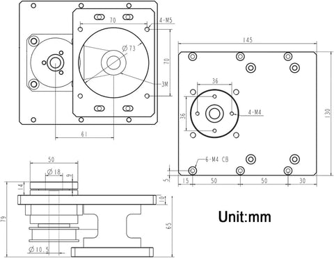Dimensions of Superior Hollow Rotary Actuator For 86 Stepper Motor With Bulletproof Aluminum Body, detailed technical drawing.
