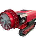 Heavy Duty Crawler Sprayer With Remote Control, red tracked tank sprayer with fan for rough terrain use.
