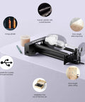 High Performance 360 Rotary Attachment For Laser Engraver Knocks Out Tubular Jobs Universal Fit Cups Bottles Tumblers Smooth Operator close-up with glass and tools.