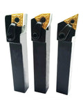 Front view: 3-piece left-cut CNC lathe carbide excircle indexable tool holder set with gold inserts
