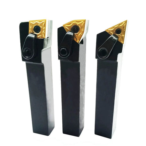 Front view: 3-piece left-cut CNC lathe carbide excircle indexable tool holder set with gold inserts